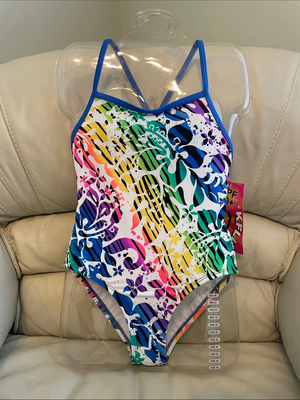 Girls' Multi-Color One-Piece Swim Suit with Blue Trim BNWT